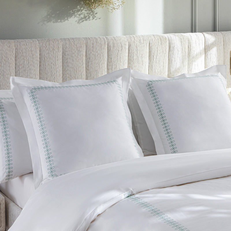 Milano Sea Spray Green Knot Embroidered 600 Thread Count Cotton Sateen Continental Square Pillowcases - Pair - daals