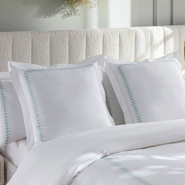 Milano Sea Spray Green Knot Embroidered 600 Thread Count Cotton Sateen Continental Square Pillowcases - Pair - daals
