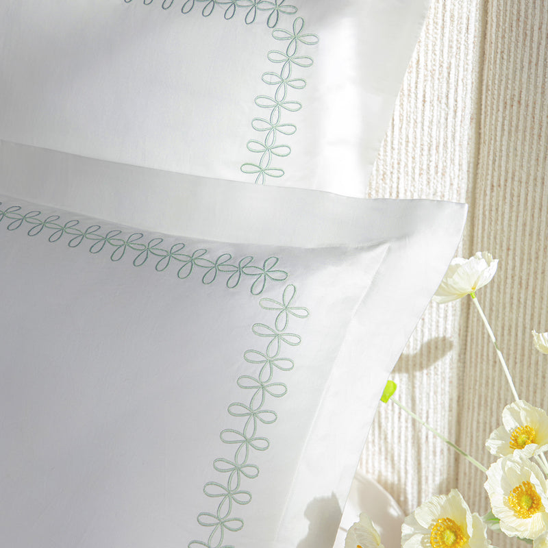 Milano Sea Spray Green Knot Embroidered 600 Thread Count Cotton Sateen Continental Square Pillowcases - Pair - daals