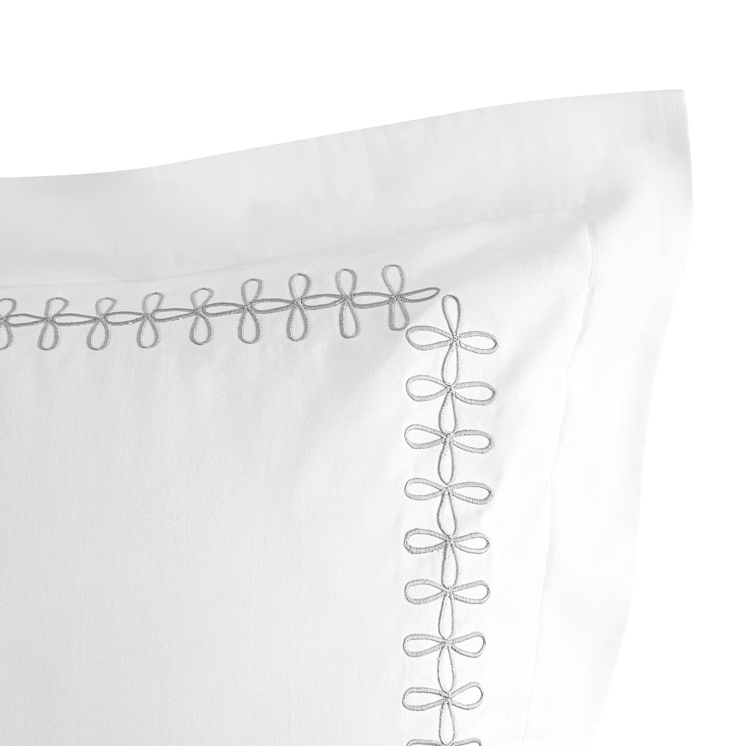 Milano Glacier Grey Knot Embroidered 600 Thread Count Cotton Sateen Continental Square Pillowcases - Pair