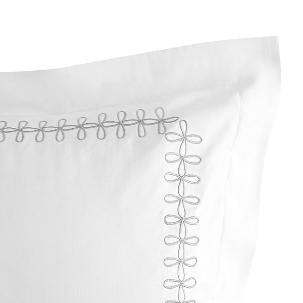 Milano Glacier Grey Knot Embroidered 600 Thread Count Cotton Sateen Continental Square Pillowcases - Pair