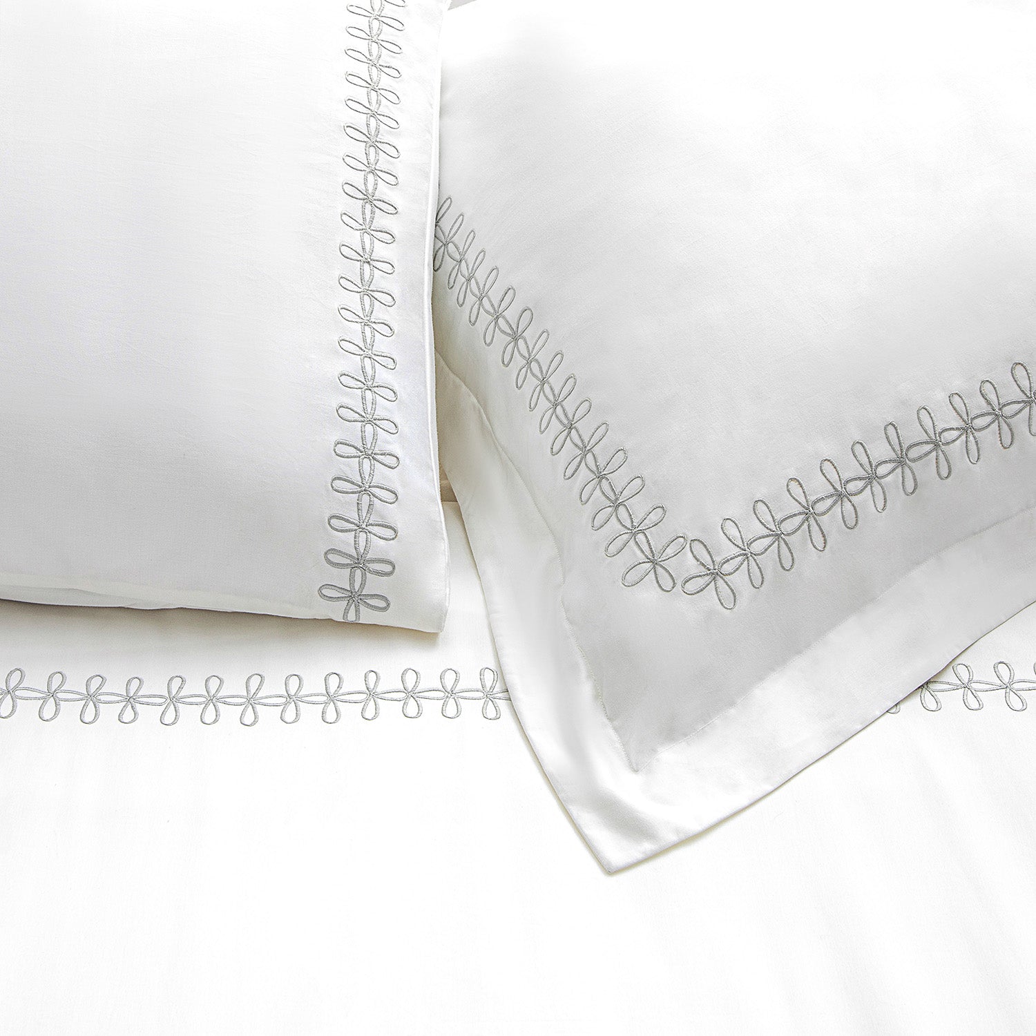 Milano Glacier Grey Knot Embroidered 600 Thread Count Cotton Sateen Continental Square Pillowcases - Pair