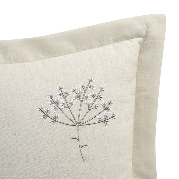 Meadow Cream Sprig Embroidered Quilted Linen Blend Continental Square Pillowcases - Pair