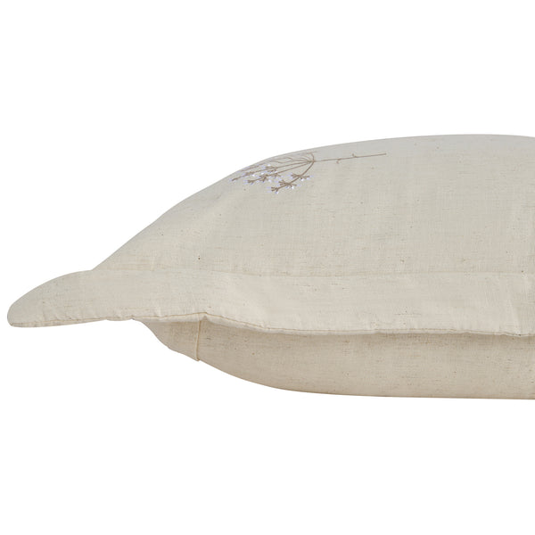 Meadow Cream Sprig Embroidered Quilted Linen Blend Continental Square Pillowcases - Pair
