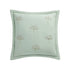 Meadow Seafoam Green Sprig Embroidered Quilted Linen Blend Continental Square Pillowcases - Pair