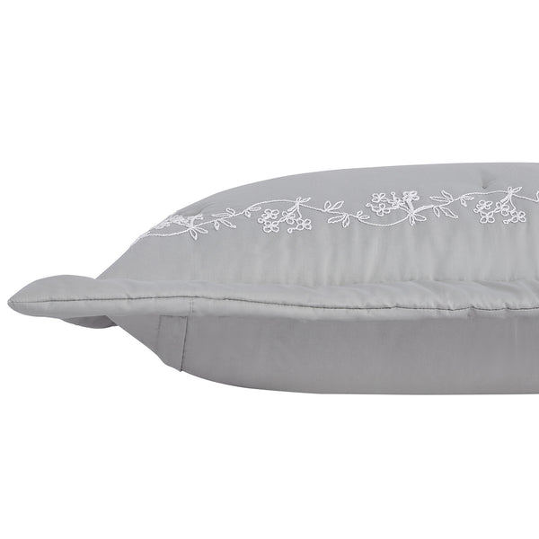 Valentina Grey Floral Embroidered 600 Thread Count Cotton Sateen Continental Square Pillowcases - Pair
