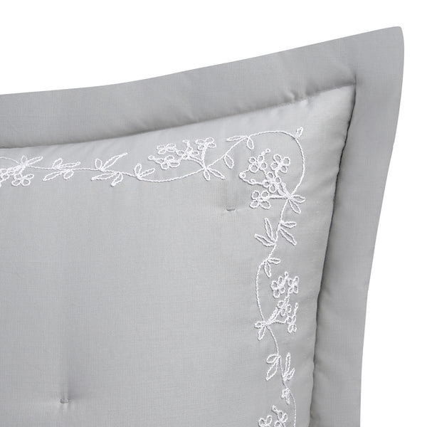 Valentina Grey Floral Embroidered 600 Thread Count Cotton Sateen Continental Square Pillowcases - Pair