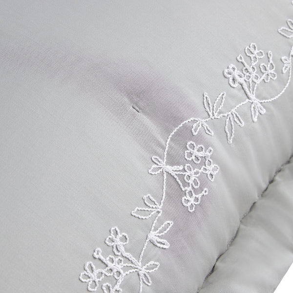 Valentina Grey Floral Embroidered 600 Thread Count Cotton Sateen Continental Square Pillowcases - Pair
