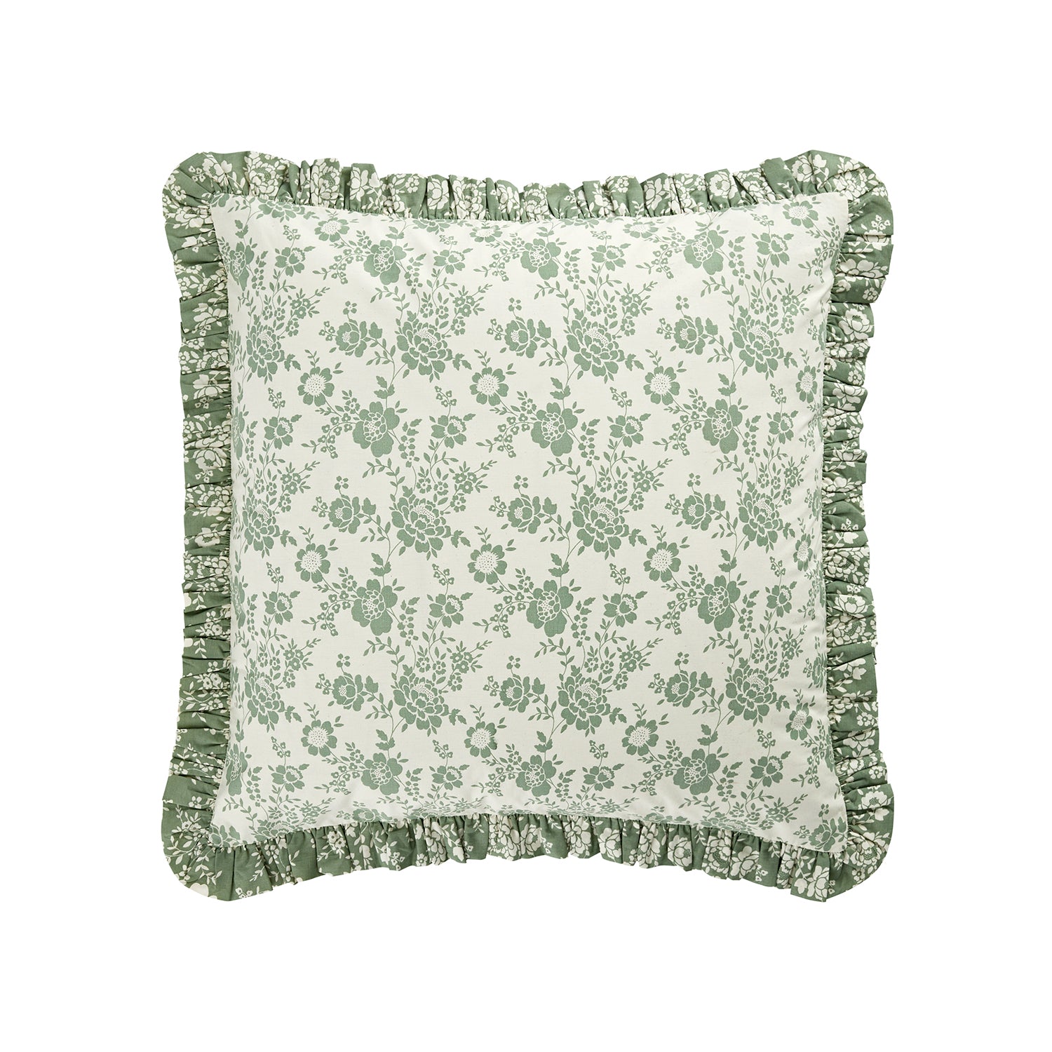 Willow Sage Green & Ivory Floral Ruffle Reversible 210 Thread Count Cotton Percale Continental Pillowcases - Pair