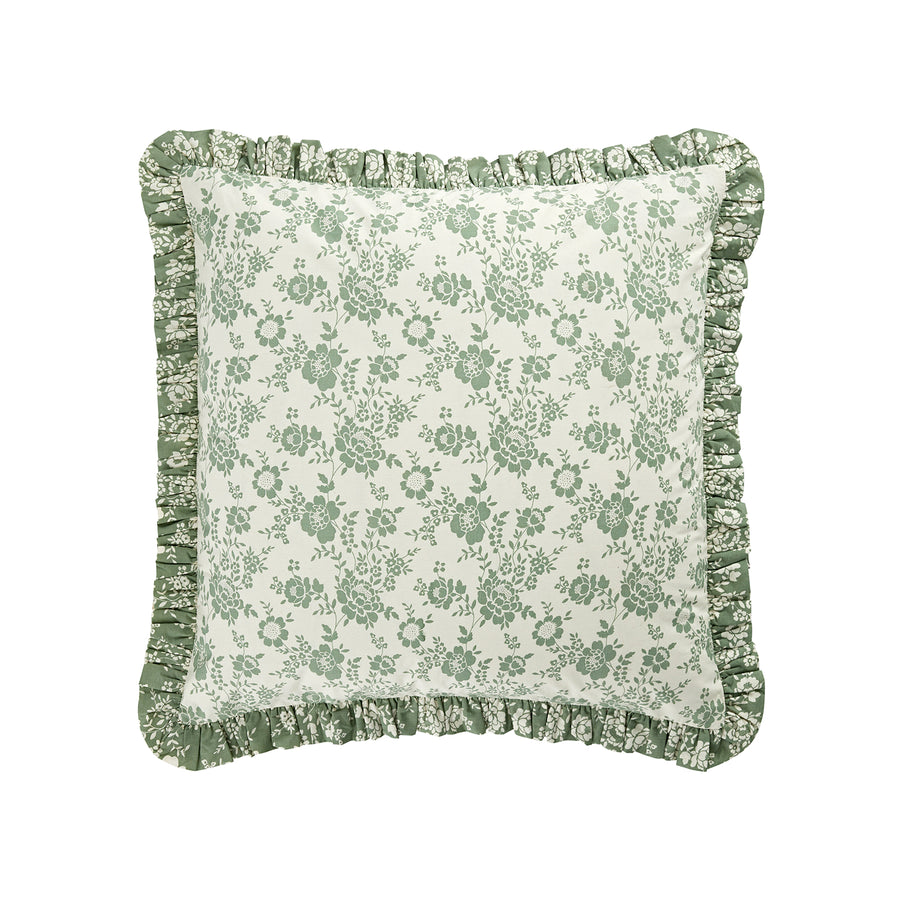 Willow Sage Green & Ivory Floral Ruffle Reversible 210 Thread Count Cotton Percale Continental Pillowcases - Pair