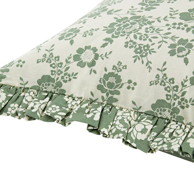 Willow Sage Green & Ivory Floral Ruffle Reversible 210 Thread Count Cotton Percale Continental Pillowcases - Pair