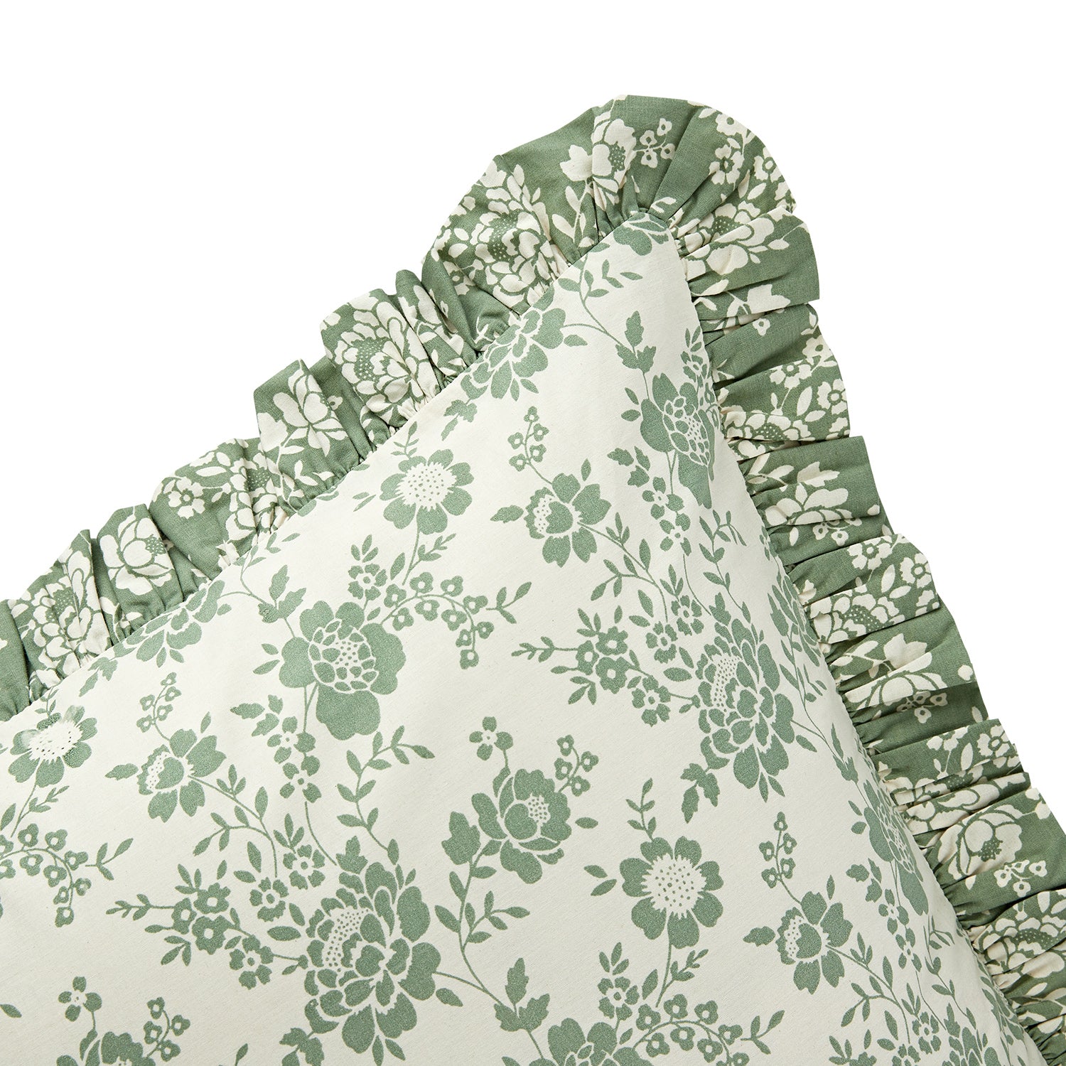 Willow Sage Green & Ivory Floral Ruffle Reversible 210 Thread Count Cotton Percale Continental Pillowcases - Pair