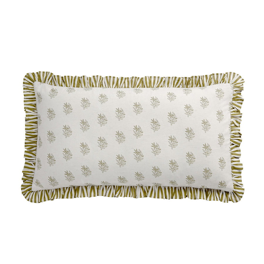 Darcy Floral Olive Green Ruffle Linen Blend Pillowcases - Pair