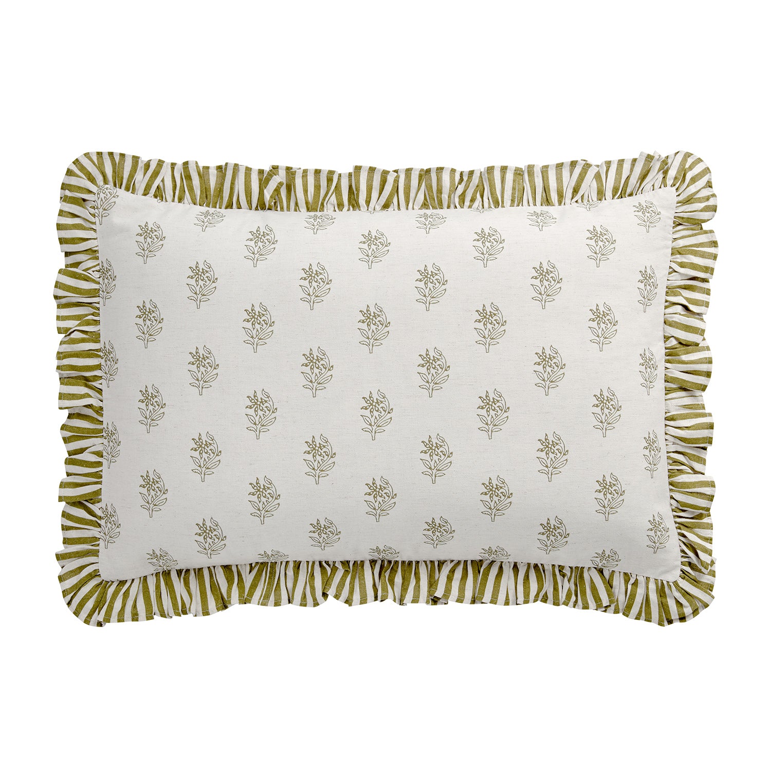 Darcy Floral Olive Green Ruffle Linen Blend Pillowcases - Pair