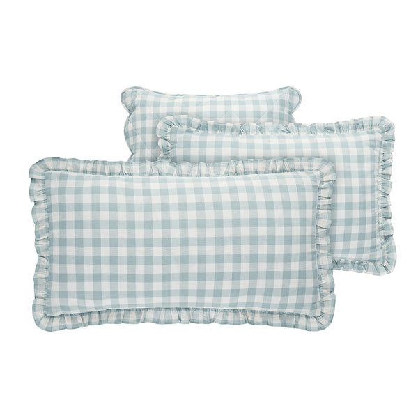Matilda Blue Gingham Ruffle Linen Blend Pillowcases - Pair - daals