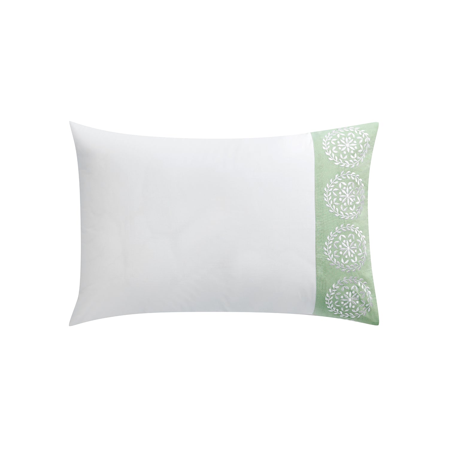 Elodie White & Seafoam Green Floral Embroidered 300 Thread Count Cotton Percale Regular Pillowcases - Pair