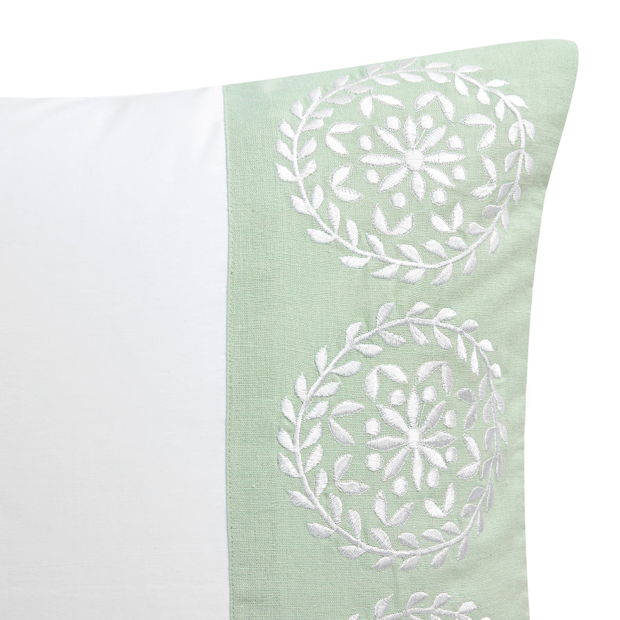 Elodie White & Seafoam Green Floral Embroidered 300 Thread Count Cotton Percale Regular Pillowcases - Pair