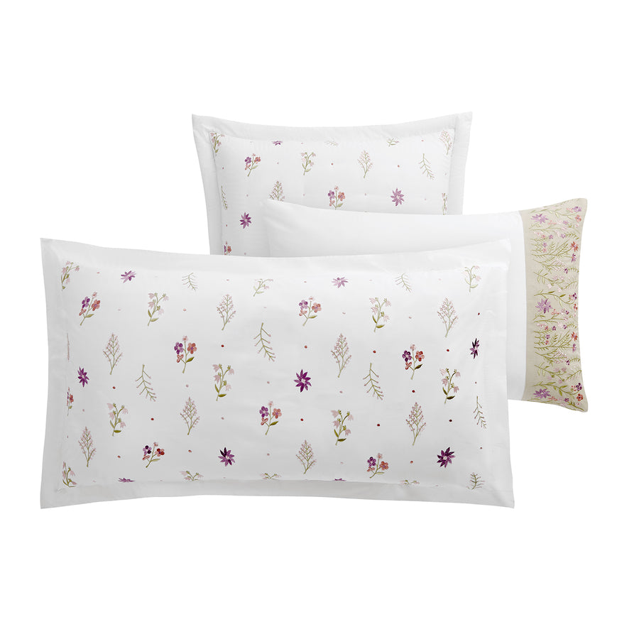 Evelyn Wildflower Embroidered 300 Thread Count Cotton Percale Regular Pillowcases - Pair