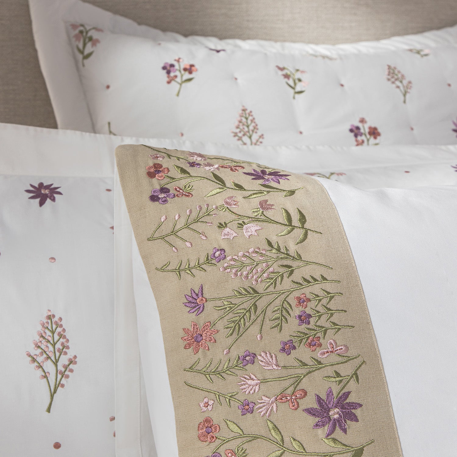 Evelyn Wildflower Embroidered 300 Thread Count Cotton Percale Regular Pillowcases - Pair