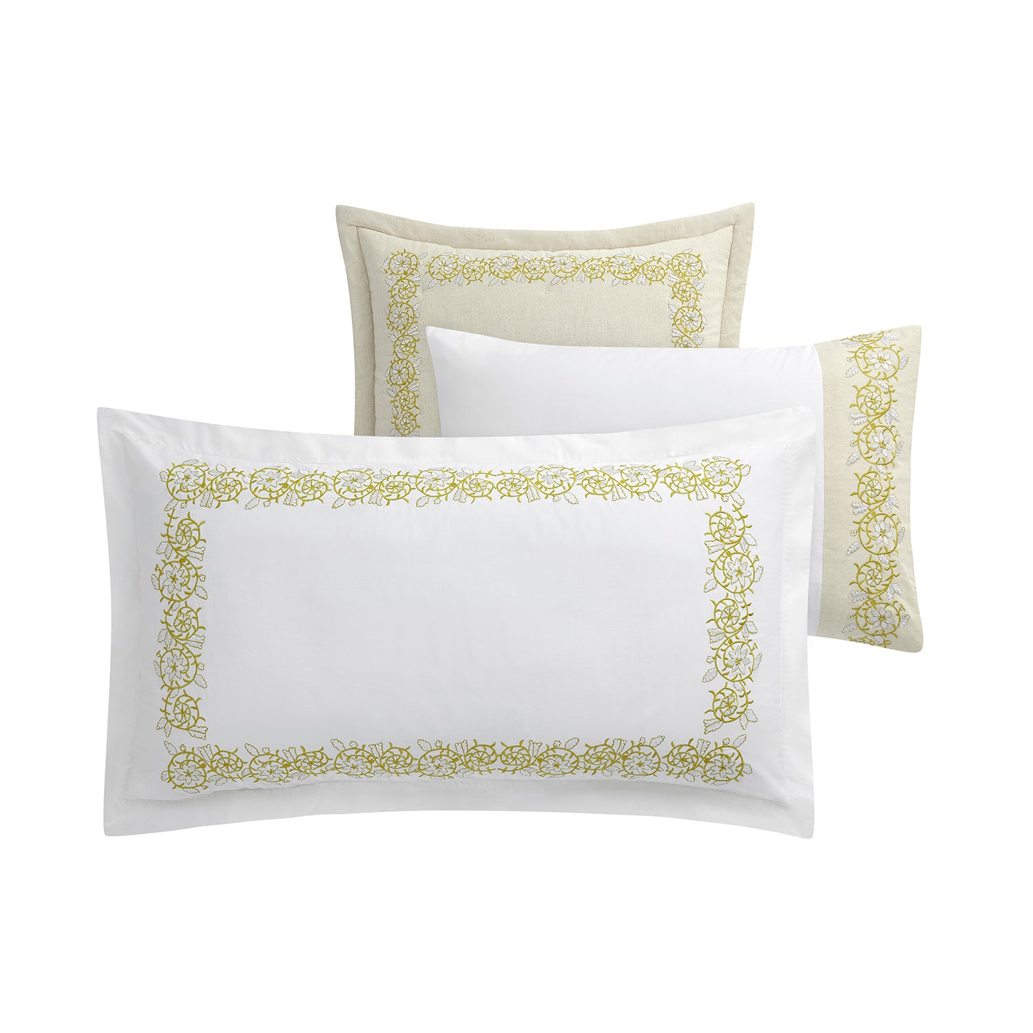 Jasmina White Floral Embroidered 300 Thread Count Cotton Percale Regular Pillowcases - Pair