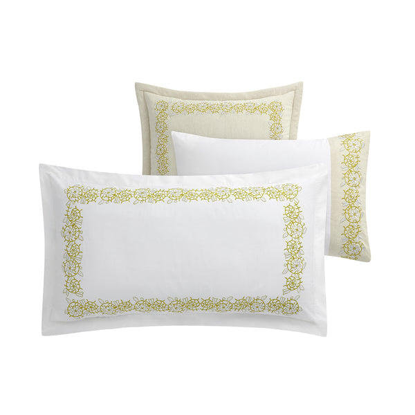 Jasmina White Floral Embroidered 300 Thread Count Cotton Percale Regular Pillowcases - Pair