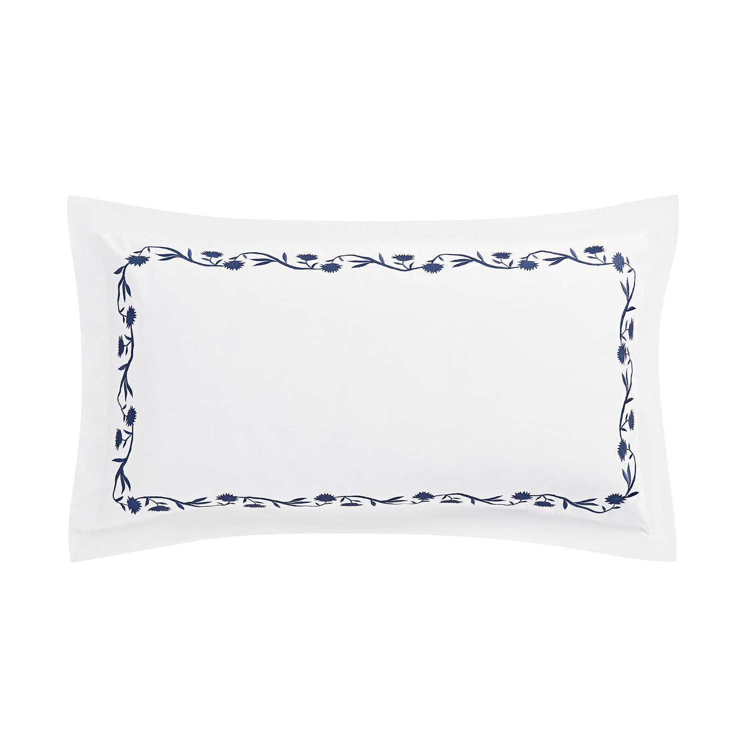 Adeline Midnight Blue Floral Embroidered 600 Thread Count Cotton Sateen King Size Oxford Pillowcases - Pair