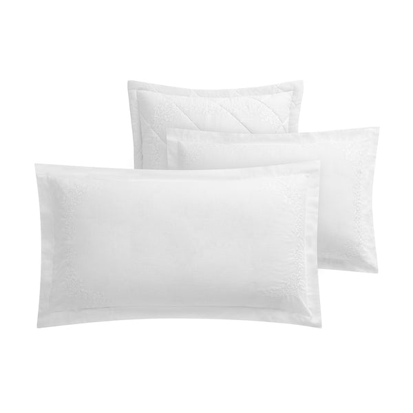 Esmeralda White Floral Embroidered Linen Blend King Size Oxford Pillowcases - Pair - daals