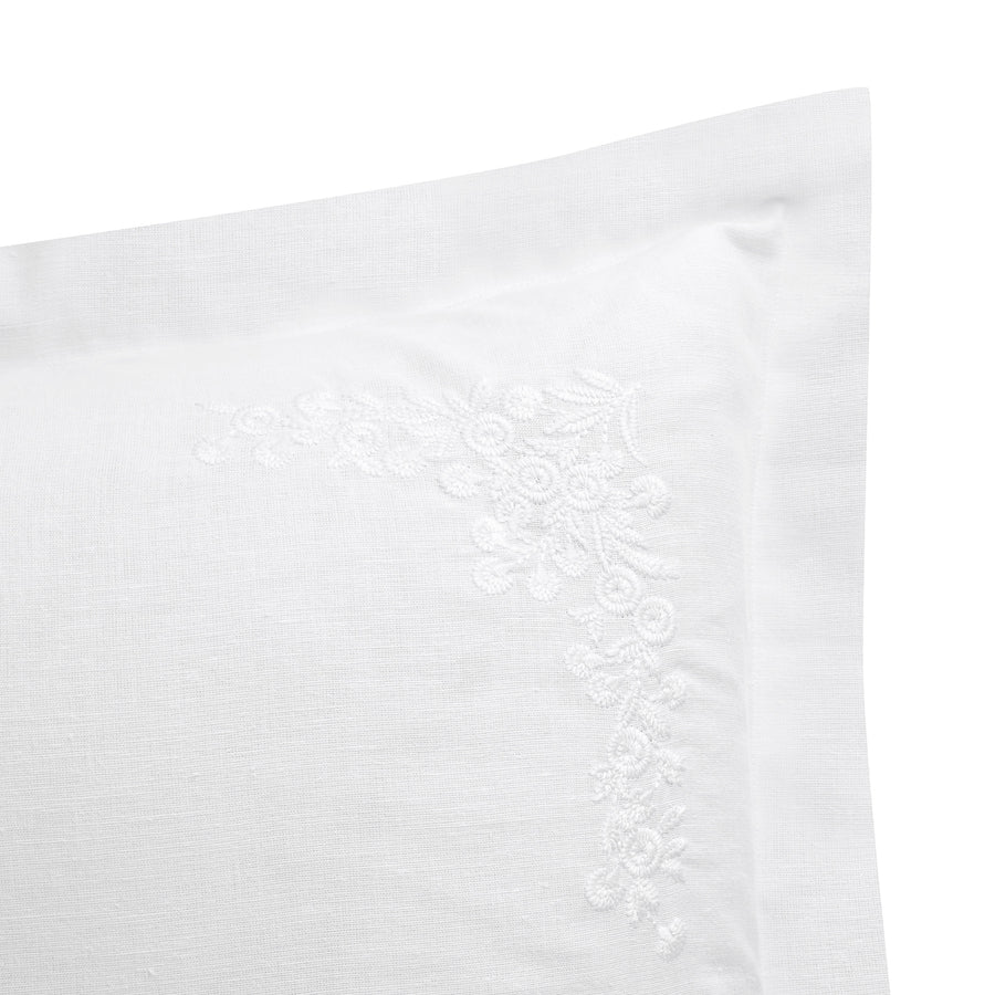 Esmeralda White Floral Embroidered Linen Blend King Size Oxford Pillowcases - Pair - daals