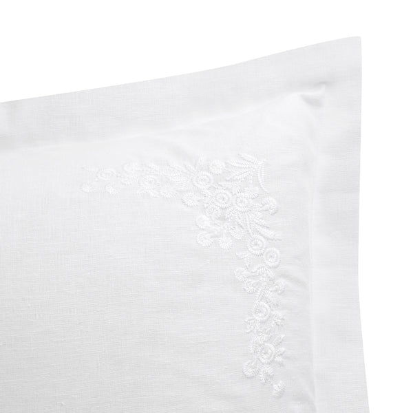 Esmeralda White Floral Embroidered Linen Blend King Size Oxford Pillowcases - Pair