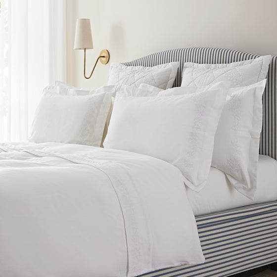Esmeralda White Floral Embroidered Linen Blend King Size Oxford Pillowcases - Pair