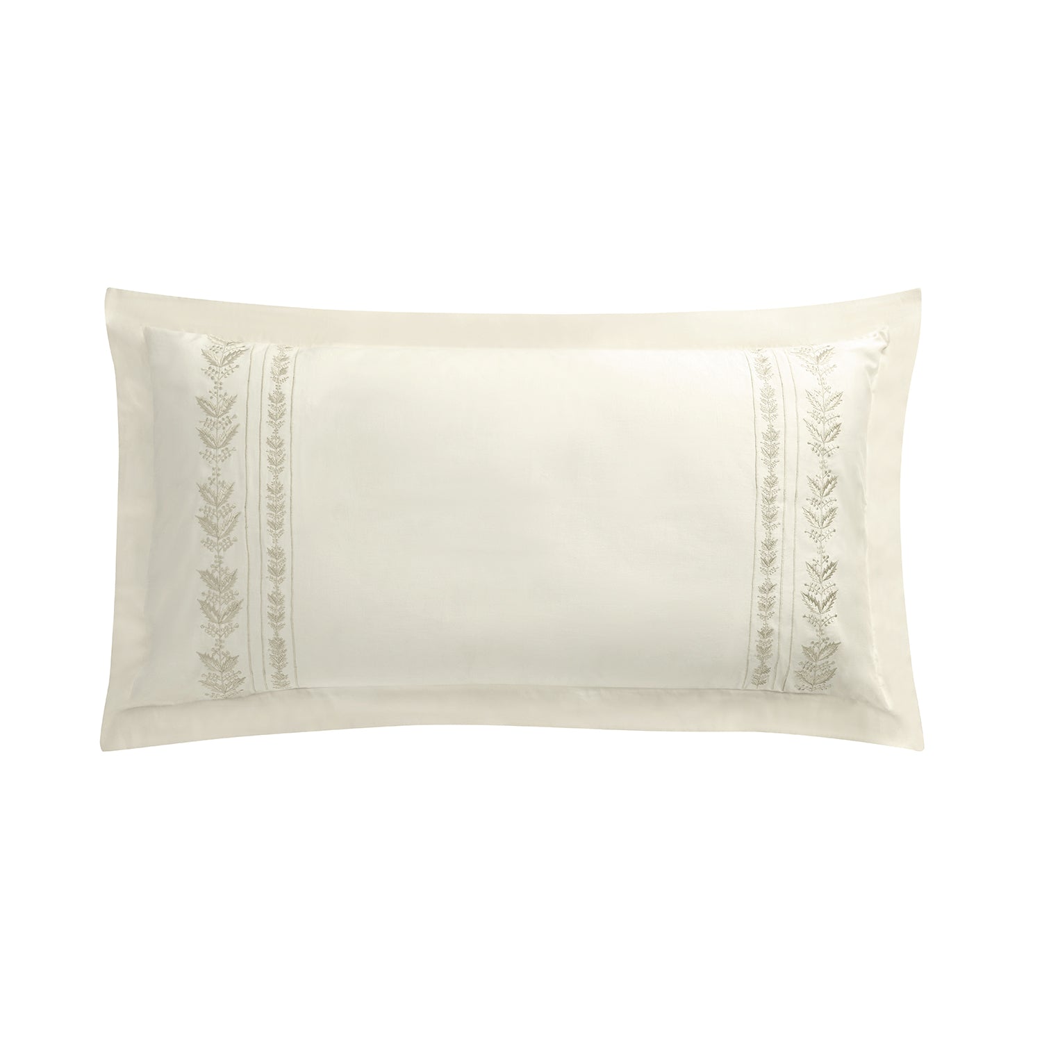Gabrielle Ivory Leaf Embroidered 600 Thread Count Cotton Sateen King Size Oxford Pillowcases - Pair
