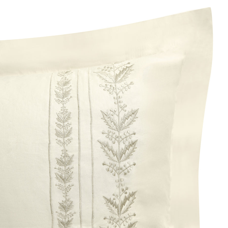 Gabrielle Ivory Leaf Embroidered 600 Thread Count Cotton Sateen King Size Oxford Pillowcases - Pair