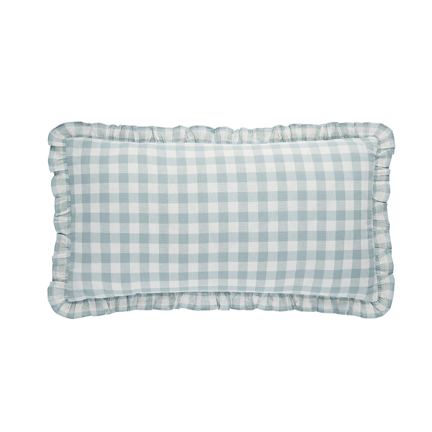Matilda Blue Gingham Ruffle Linen Blend Pillowcases - Pair