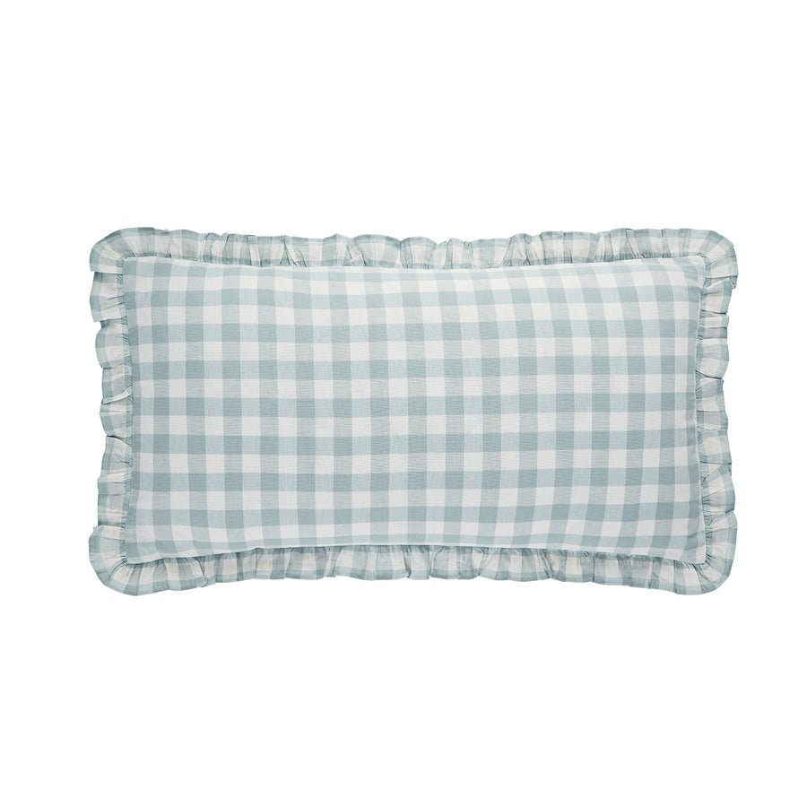 Matilda Blue Gingham Ruffle Linen Blend Pillowcases - Pair
