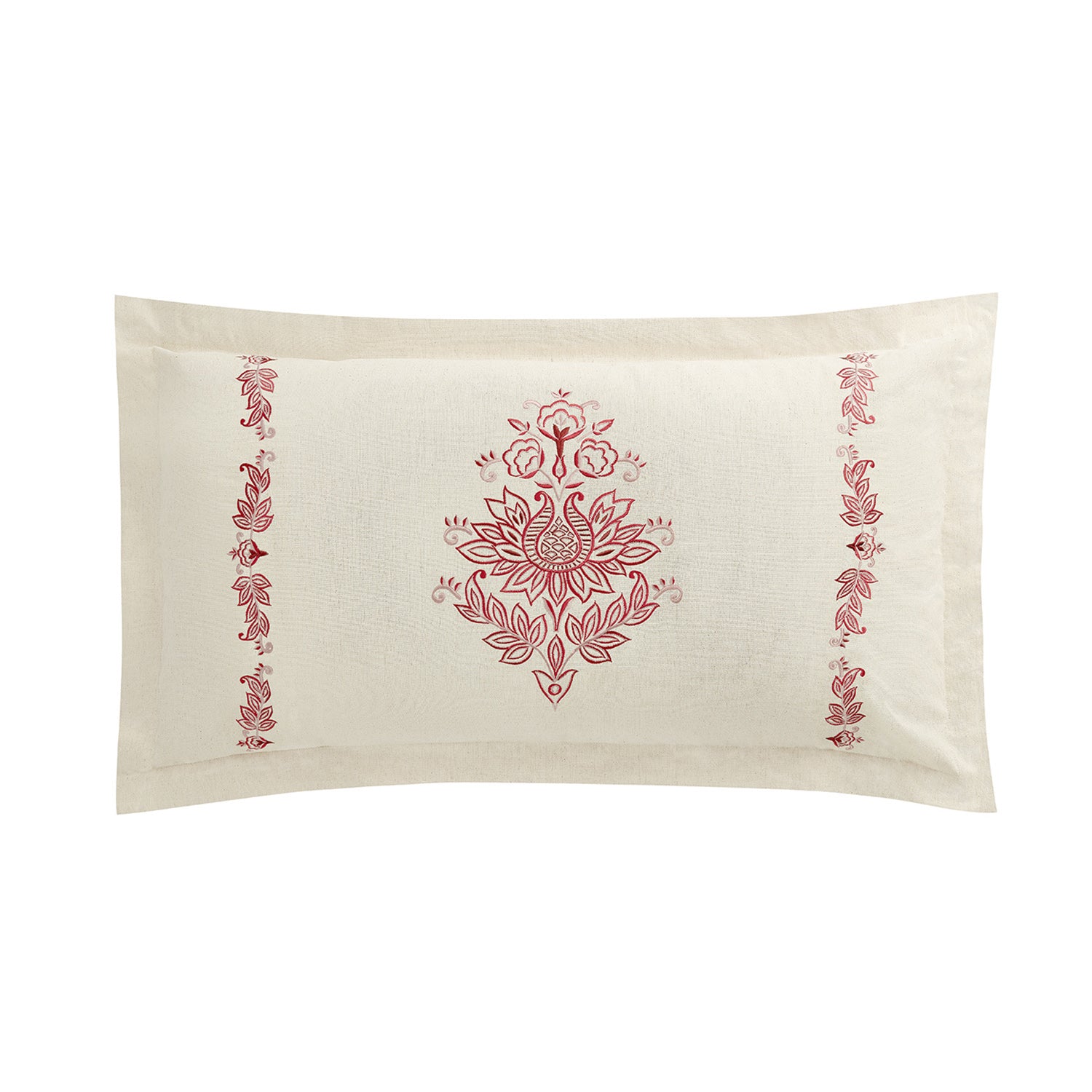 Isadora Garnet Red Damask Embroidered Linen Blend King Size Oxford Pillowcases - Pair