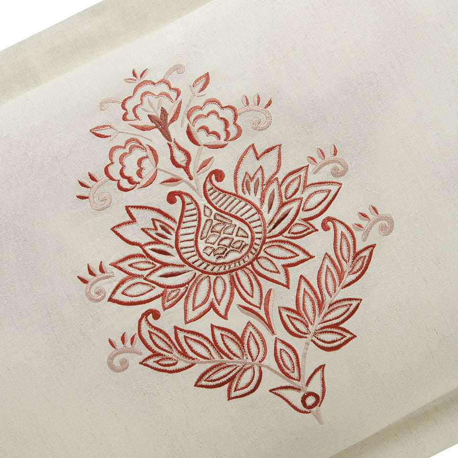 Isadora Garnet Red Damask Embroidered Linen Blend King Size Oxford Pillowcases - Pair