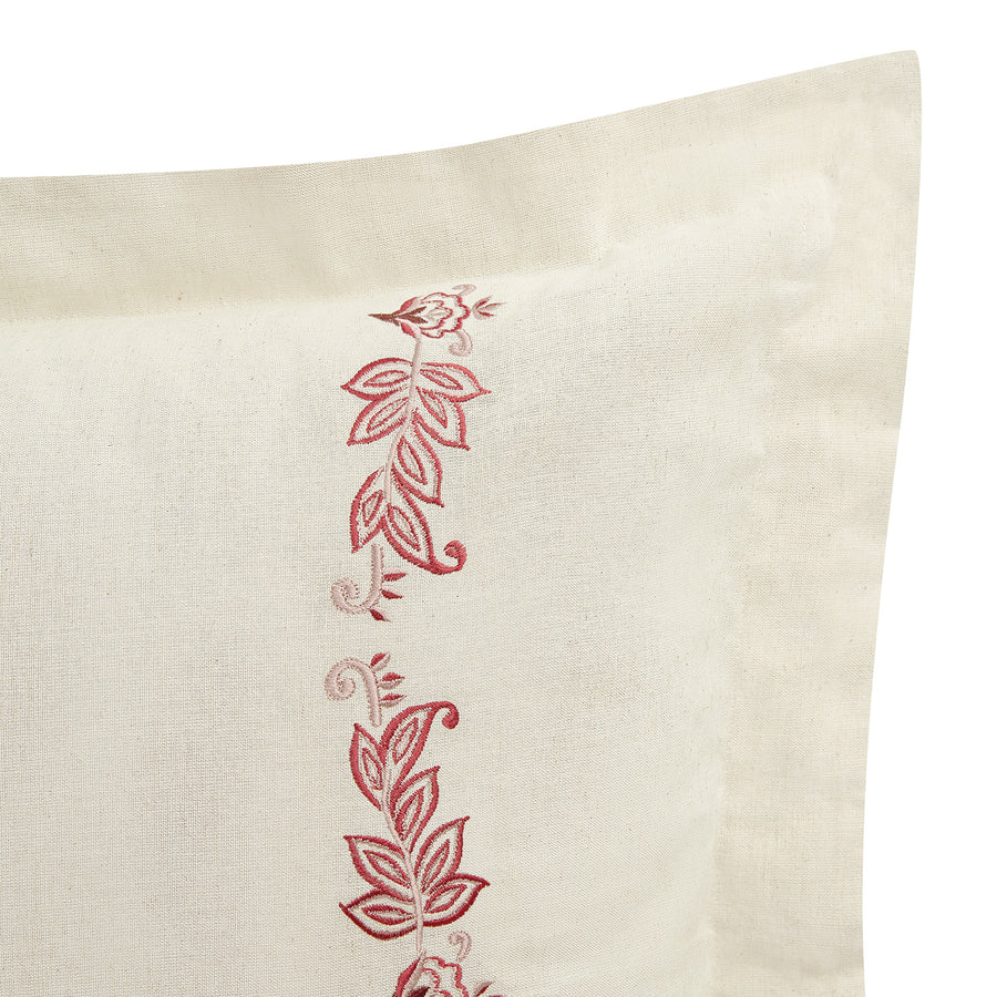 Isadora Garnet Red Damask Embroidered Linen Blend King Size Oxford Pillowcases - Pair