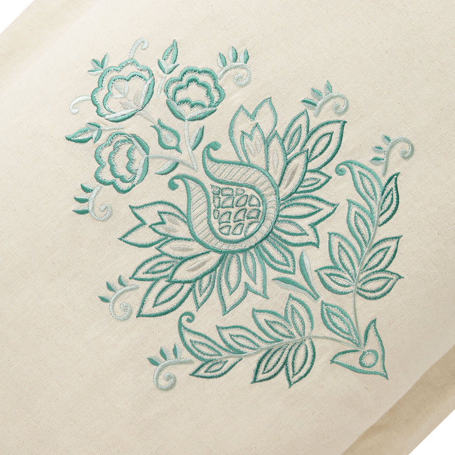 Isadora Teal Damask Embroidered Linen Blend King Size Oxford Pillowcases - Pair