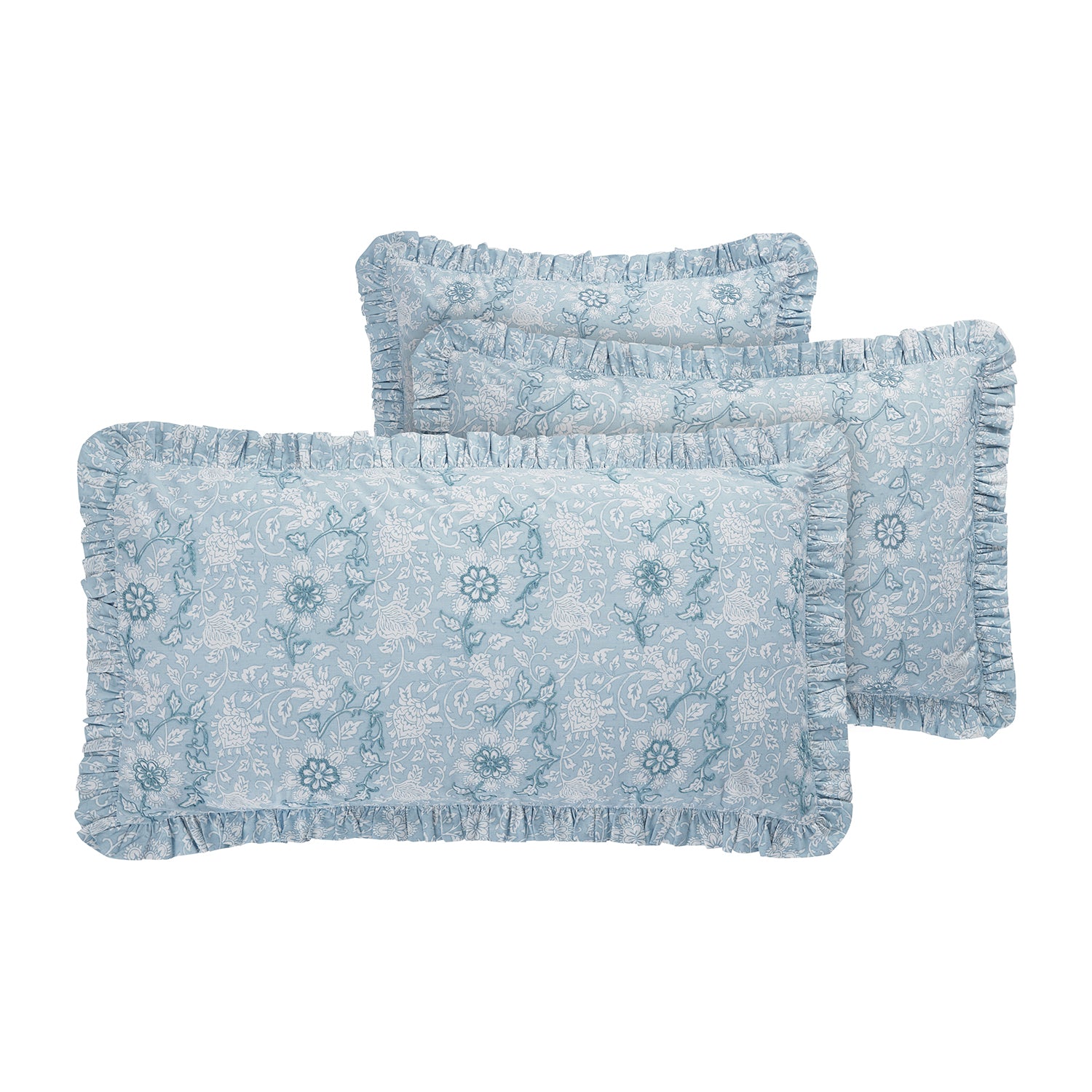 Jaipur Serenity Sky Blue Ruffle 210 Thread Count Cotton Percale Pillowcases - Pair