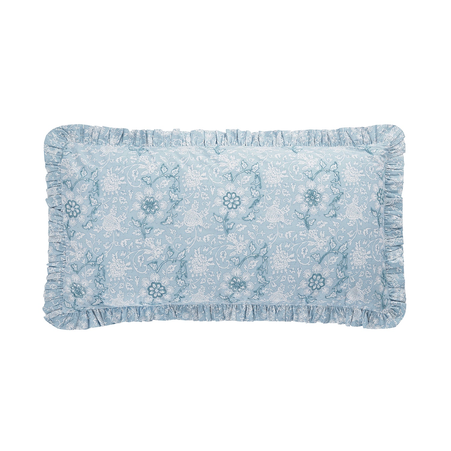 Jaipur Serenity Sky Blue Ruffle 210 Thread Count Cotton Percale Pillowcases - Pair