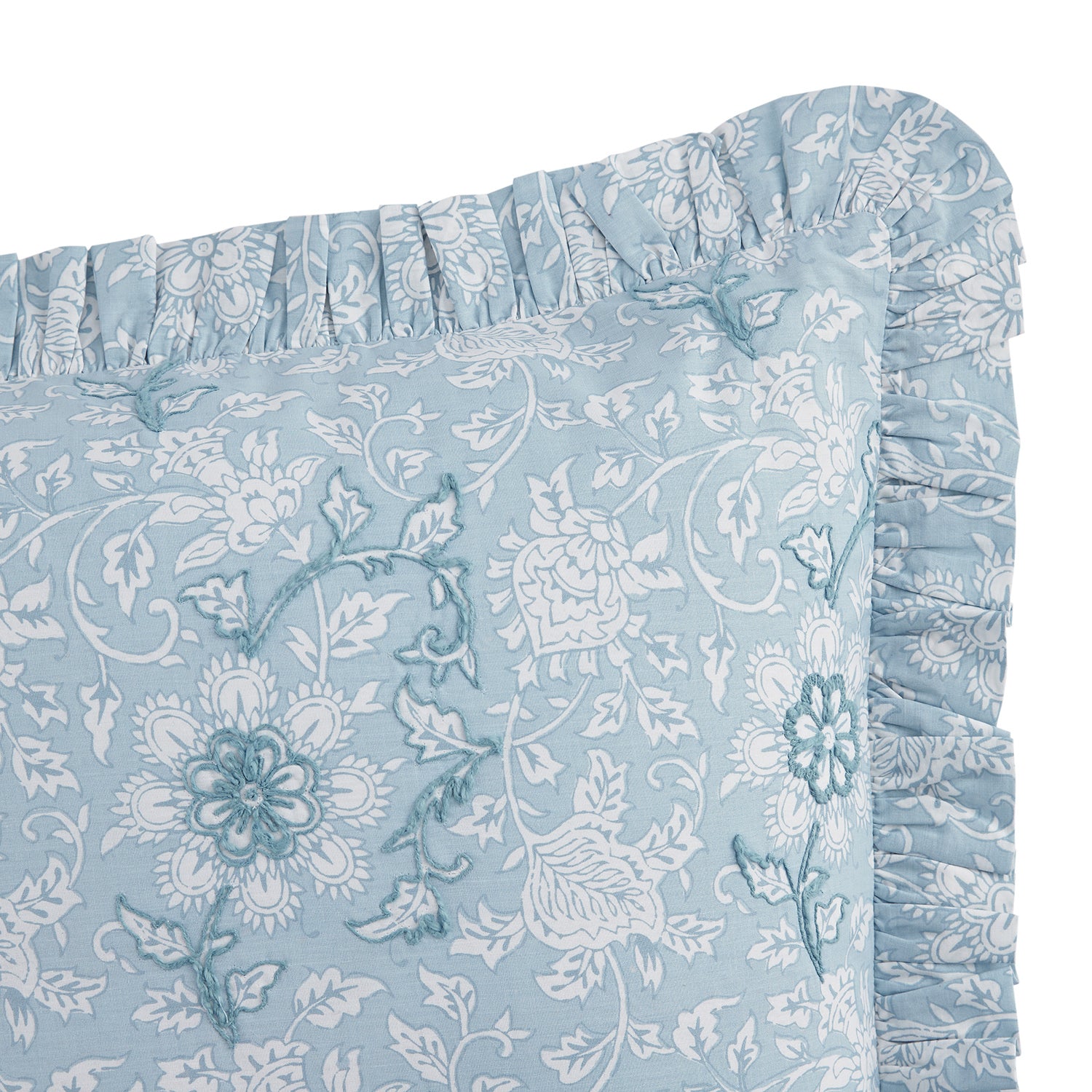 Jaipur Serenity Sky Blue Ruffle 210 Thread Count Cotton Percale Pillowcases - Pair