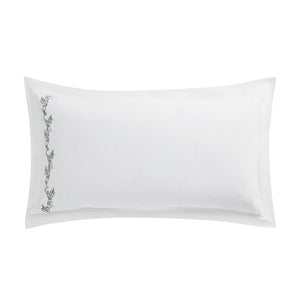 Meadow White Floral Embroidered 300 Thread Count Cotton Percale King Size Oxford Pillowcases - Pair