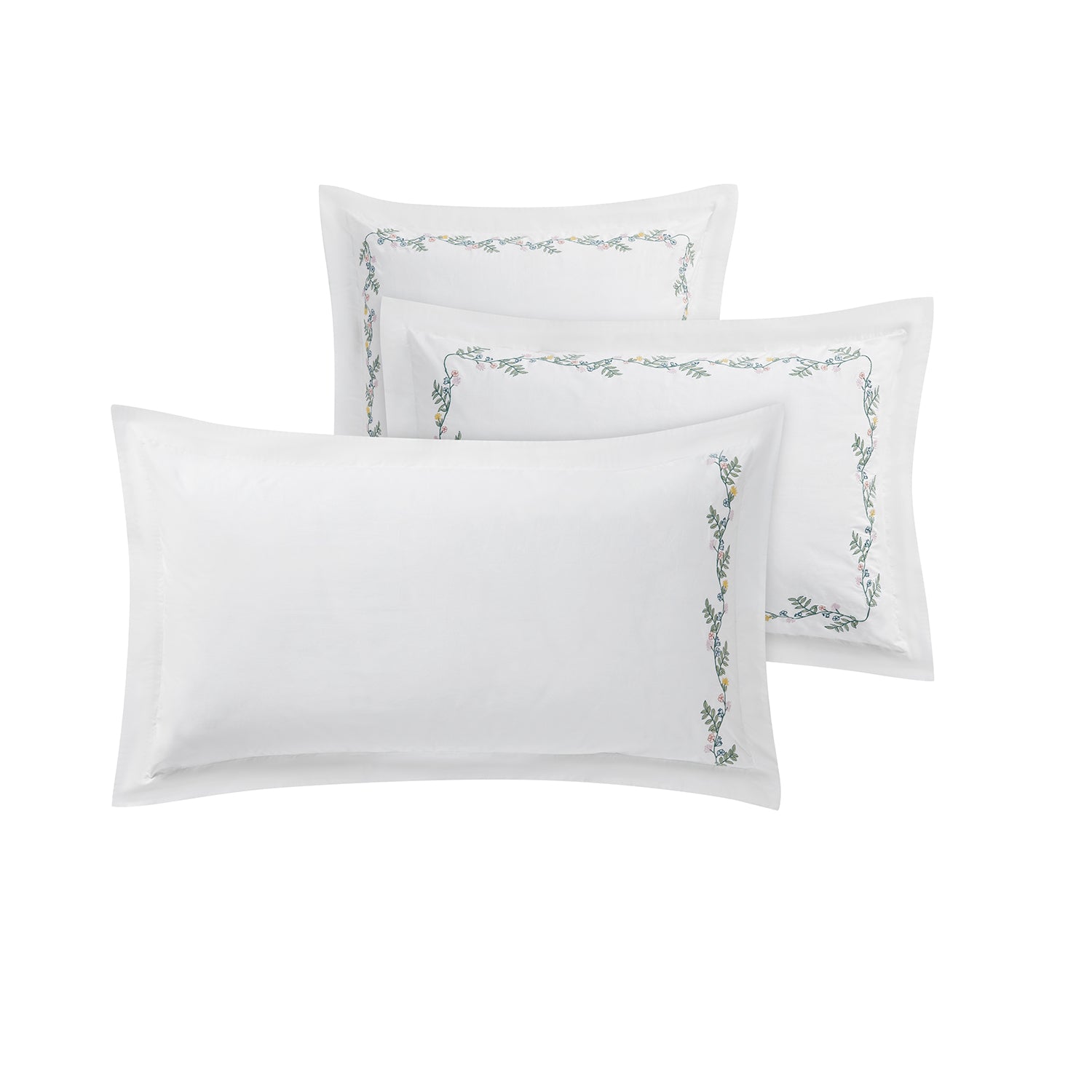 Meadow White Floral Embroidered 300 Thread Count Cotton Percale King Size Oxford Pillowcases - Pair