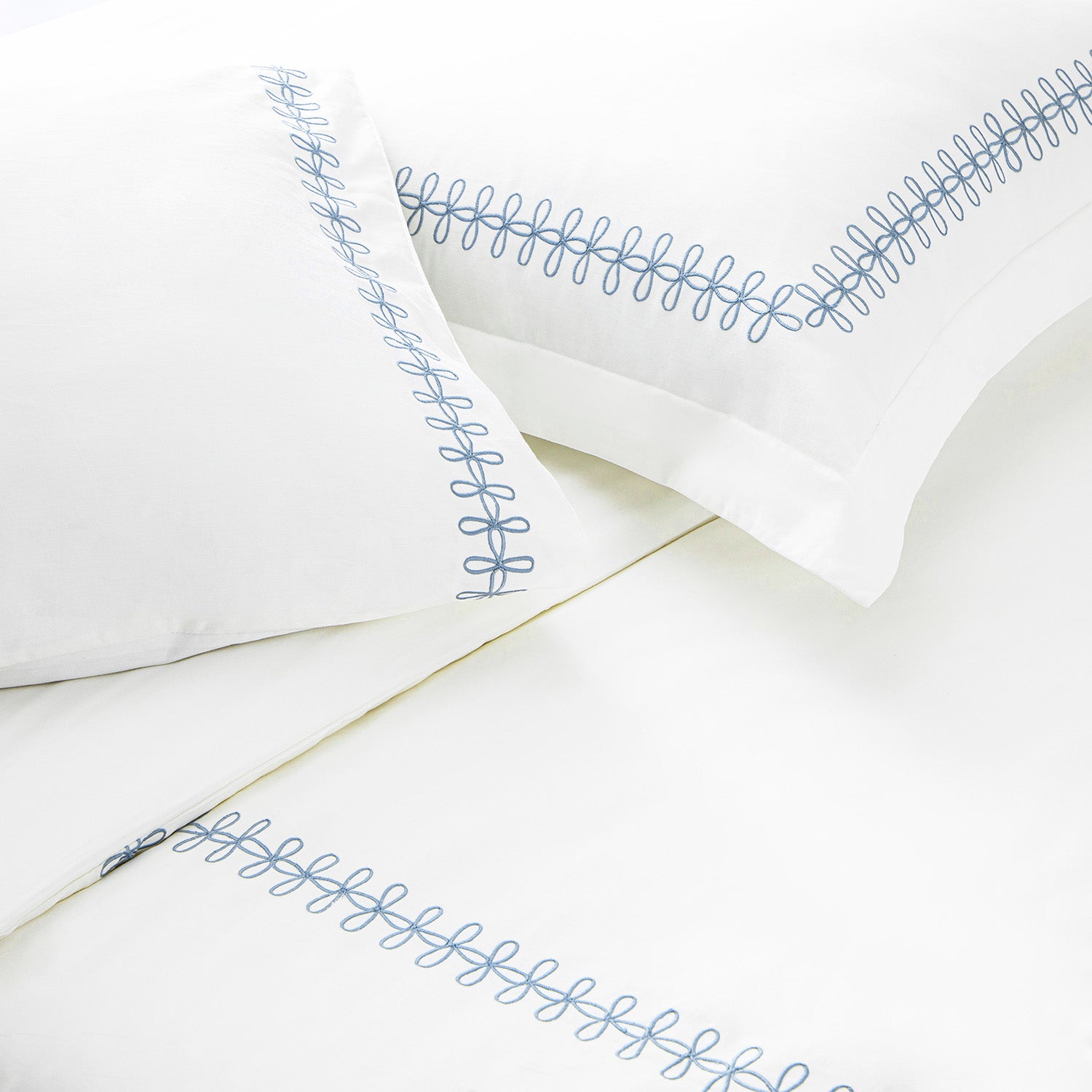 Milano Air Force Blue Knot Embroidered 600 Thread Count Cotton Sateen King Size Oxford Pillowcases - Pair