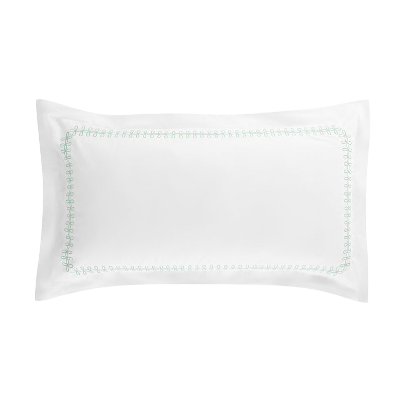 Milano Sea Spray Green Knot Embroidered 600 Thread Count Cotton Sateen King Size Oxford Pillowcases - Pair
