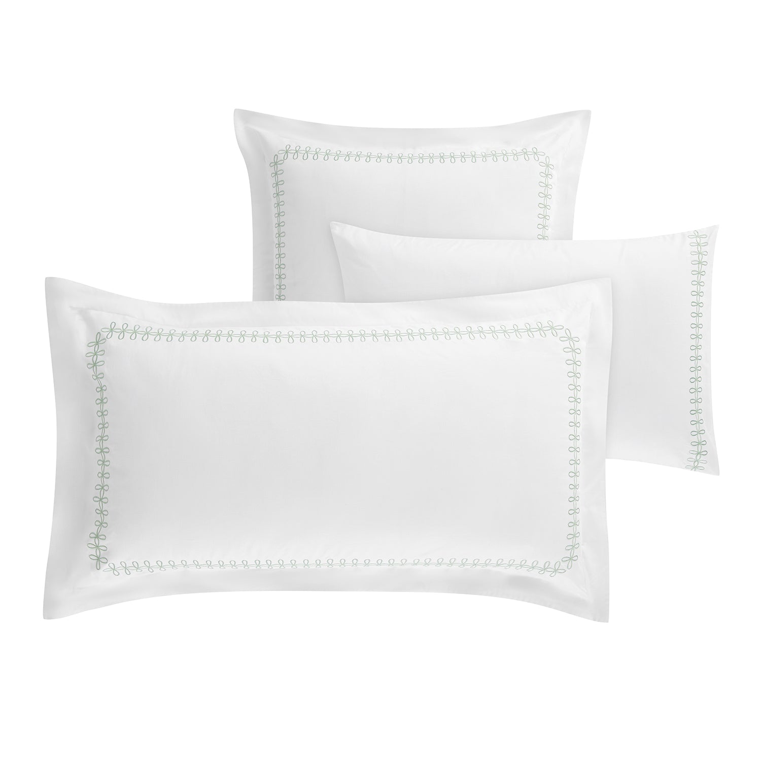 Milano Sea Spray Green Knot Embroidered 600 Thread Count Cotton Sateen King Size Oxford Pillowcases - Pair
