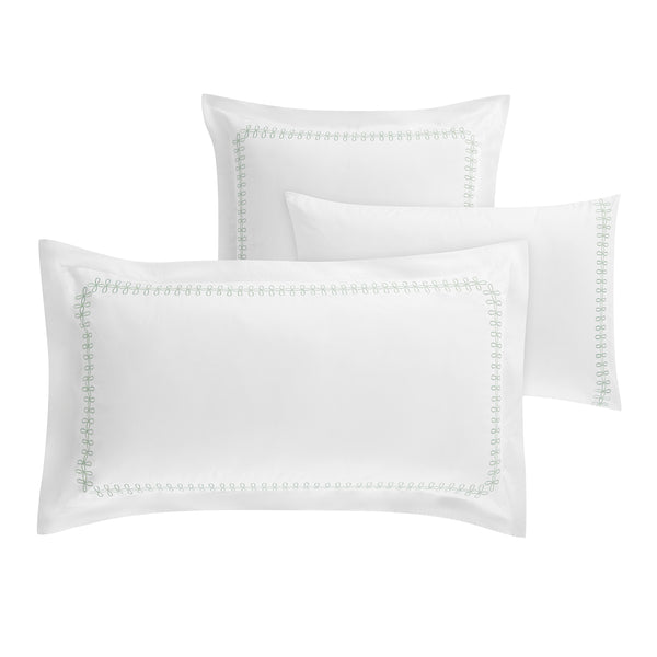 Milano Sea Spray Green Knot Embroidered 600 Thread Count Cotton Sateen King Size Oxford Pillowcases - Pair - daals