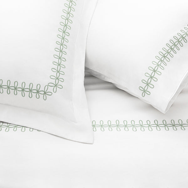 Milano Sea Spray Green Knot Embroidered 600 Thread Count Cotton Sateen King Size Oxford Pillowcases - Pair - daals