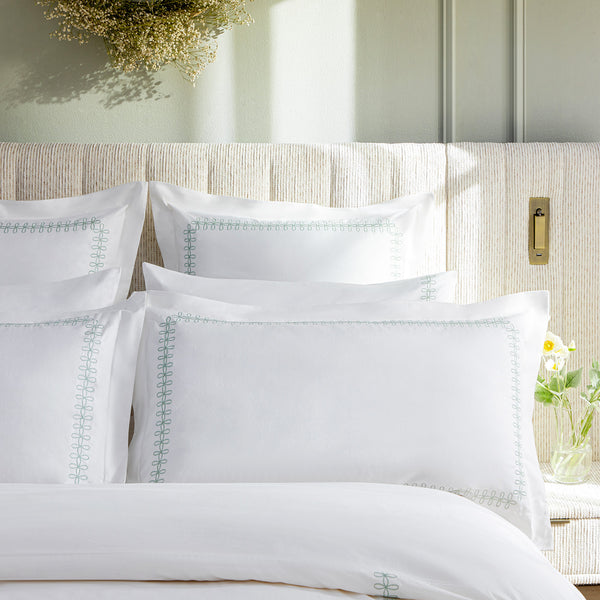 Milano Sea Spray Green Knot Embroidered 600 Thread Count Cotton Sateen King Size Oxford Pillowcases - Pair - daals