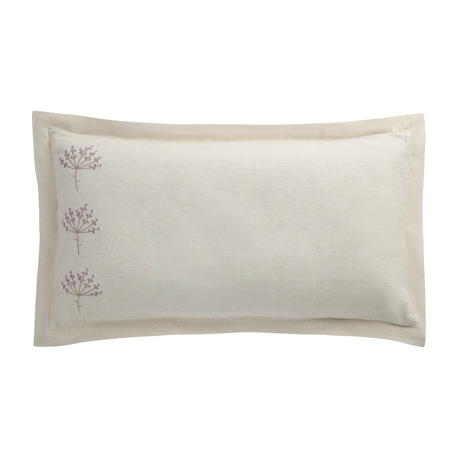Meadow Cream Sprig Embroidered Linen Blend King Size Oxford Pillowcases - Pair